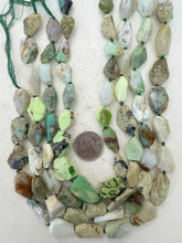 chrysoprase, 16x12mm - 27x14mm mixed size tumbled large facet flat nuggets, 15" strand, sold per strand