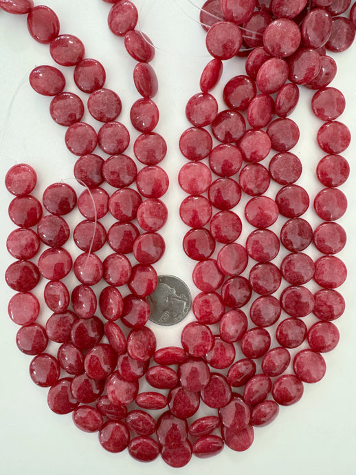 ruby jade, 16x6mm coin, 15