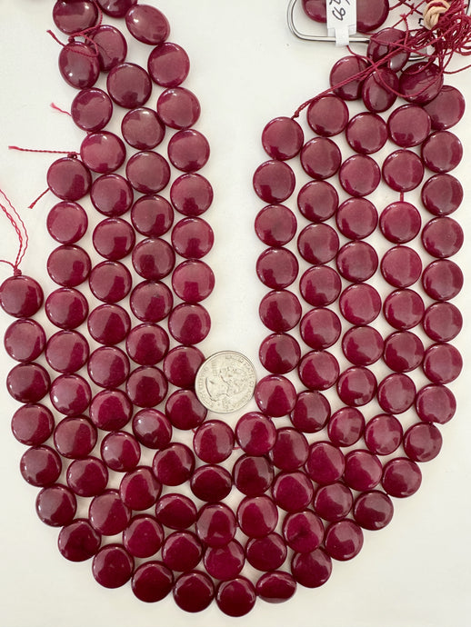 ruby jade, 16x6mm coin, 15