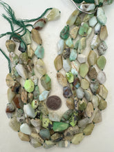 chrysoprase, 16x12mm - 27x14mm mixed size tumbled large facet flat nuggets, 15" strand, sold per strand