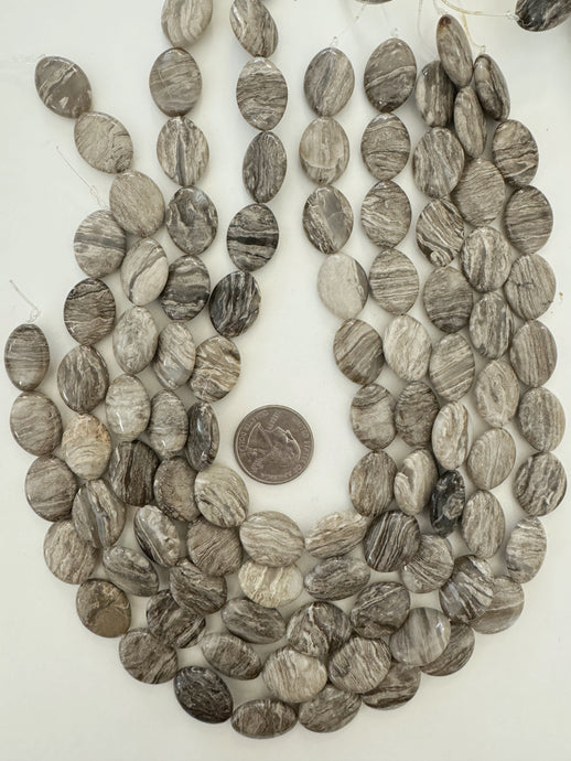 silver leaf jasper, 20x15x5mm oval, 15