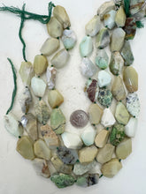 chrysoprase, 22x19mm - 34x23mm mixed size tumbled large facet flat nuggets, 15" strand, sold per strand