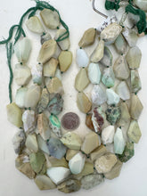 chrysoprase, 22x19mm - 34x23mm mixed size tumbled large facet flat nuggets, 15" strand, sold per strand