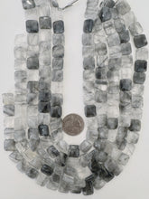 gray cloudy quartz, 12x12x4mm square, 15" strand, sold per strand