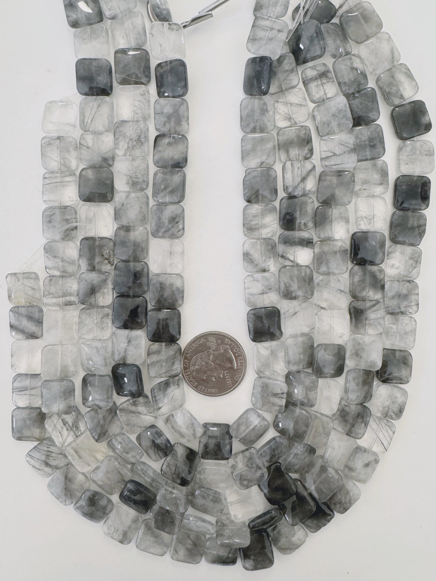 gray cloudy quartz, 12x12x4mm square, 15