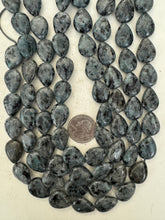 color enhanced black labradorite: blue green, 20x14x7mm pear teardrop, 15" strand, sold per strand