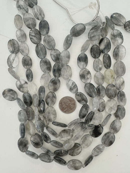 gray cloudy quartz, 21x15x6mm oval, 15