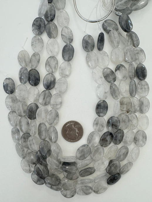 gray cloudy quartz, 17x13x6mm oval, 15