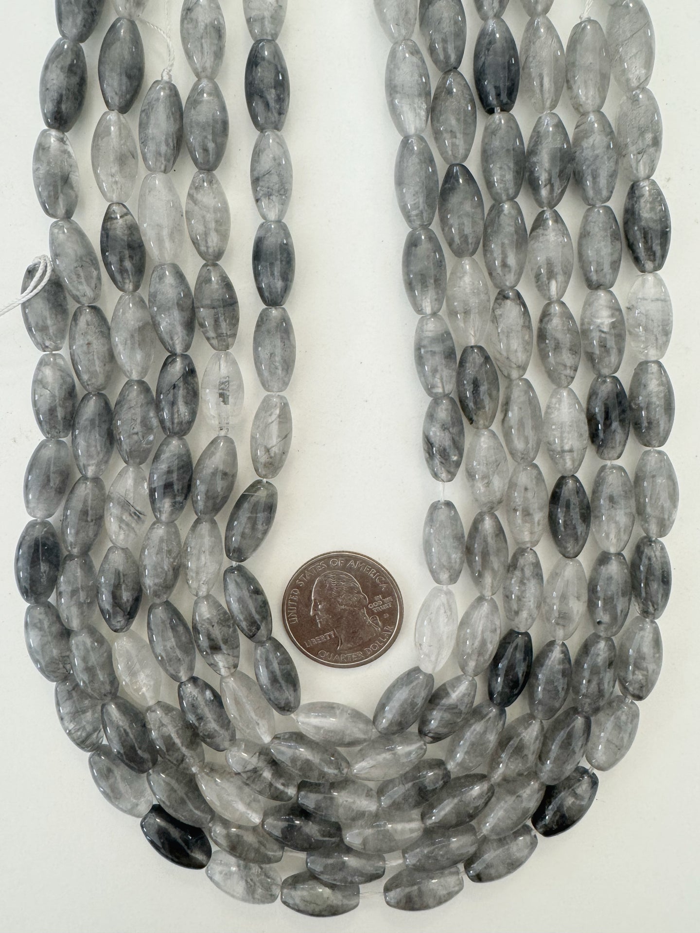 gray cloudy quartz, 16x8mm bowed tube, 15