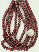 dark cherry red black white red metallic copper swirl, vintage look glass, 9mm round, 15" strand, sold per strand