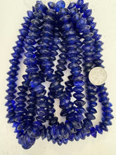 Cobalt blue, single color, vintage look glass, 15x8mm pointed saucer rondelle, 15" strand, sold per strand