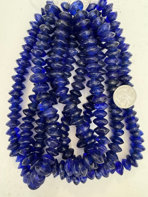 Cobalt blue, single color, vintage look glass, 15x8mm pointed saucer rondelle, 15