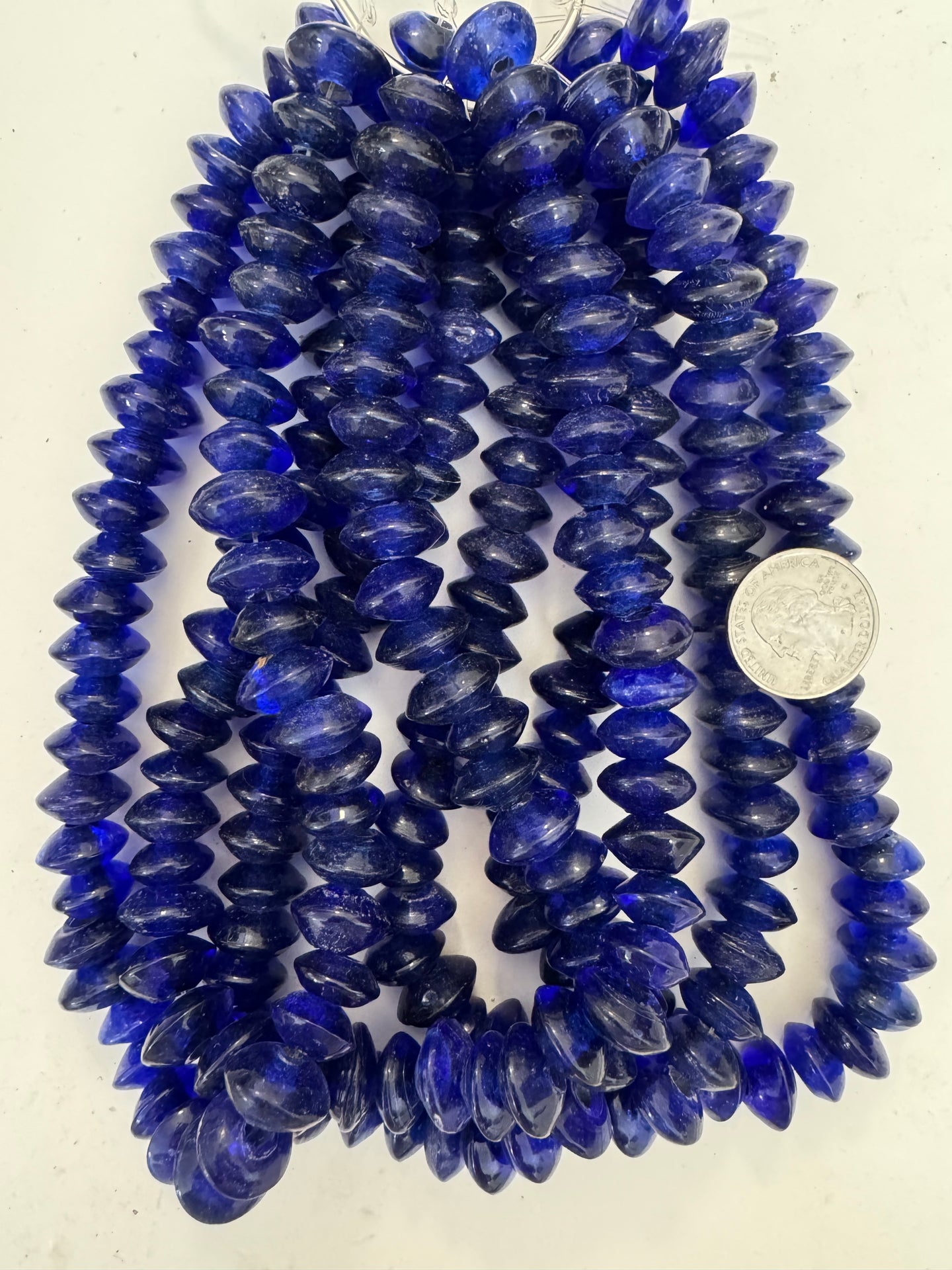 Cobalt blue, single color, vintage look glass, 15x8mm pointed saucer rondelle, 15