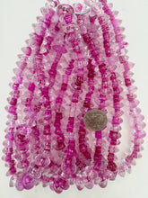 clear dark hot pink inside line stripe, vintage look glass, 16x7mm pointed saucer rondelle, 15" strand, sold per strand