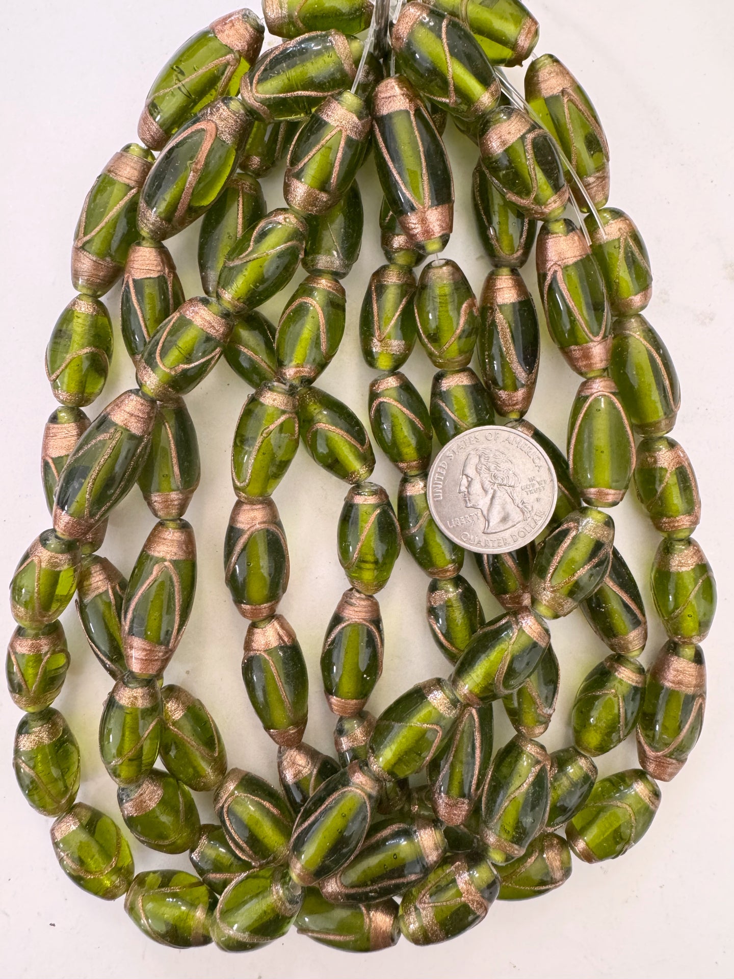 dark olive green metallic copper swirl, vintage look glass, 20-30mm tube mix, 15