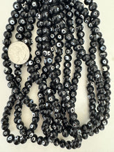 black white evil eye, vintage look glass, 8x7mm rondelle, 15" strand, sold per strand