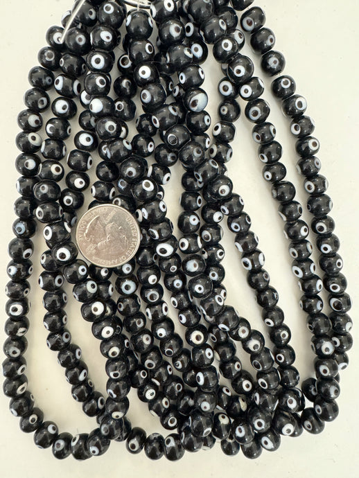 black white evil eye, vintage look glass, 9x8mm rondelle, 15