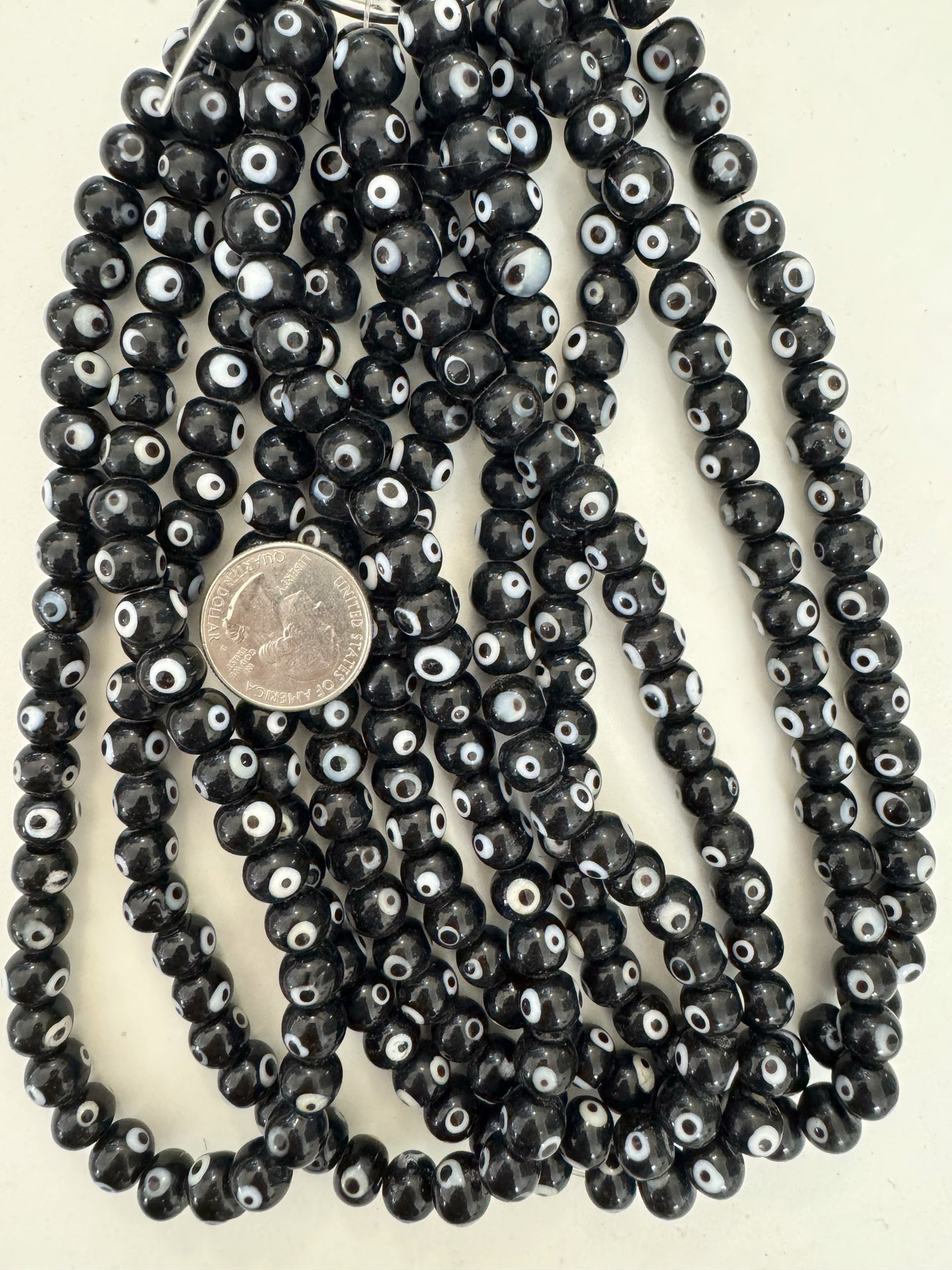 black white evil eye, vintage look glass, 9x8mm rondelle, 15