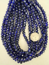 cobalt blue black white evil eye, vintage look glass, 7x6mm rondelle, 15" strand, sold per strand