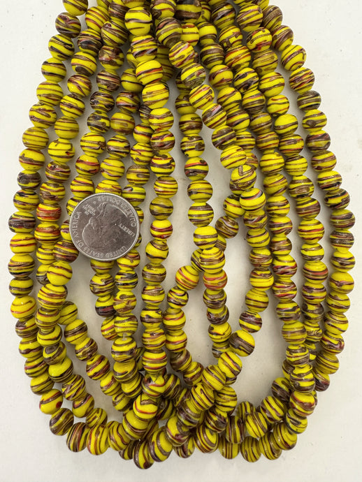 yellow red black white metallic copper swirl, vintage look glass, 9mm round, 15