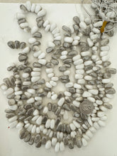 white metallic yellow gray swirl, vintage look glass, 15x13x7mm nugget pendant, 15" strand, sold per strand