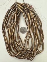 golden brown off white, lines motif, vintage stock bone, 24x6mm bowed tube, 15" strand, sold per strand (batch 2)