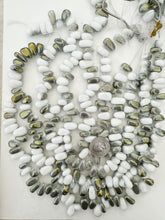white metallic yellow AB gray swirl, vintage look glass, 15x13x7mm nugget pendant, 15" strand, sold per strand