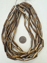 golden brown off white, lines motif, vintage stock bone, 24x6mm bowed tube, 15" strand, sold per strand (batch 3)