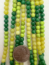 olive jade green enhanced quartz green enhanced magnesite, 6mm round, 15" strand, SOLD PER STRAND