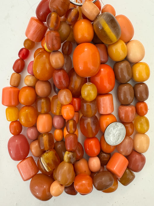 bright orange barrel mix, vintage look resin, 15