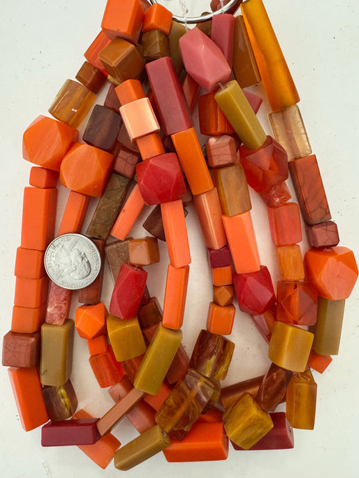 bright orange 4 sided mix, vintage look resin, 15