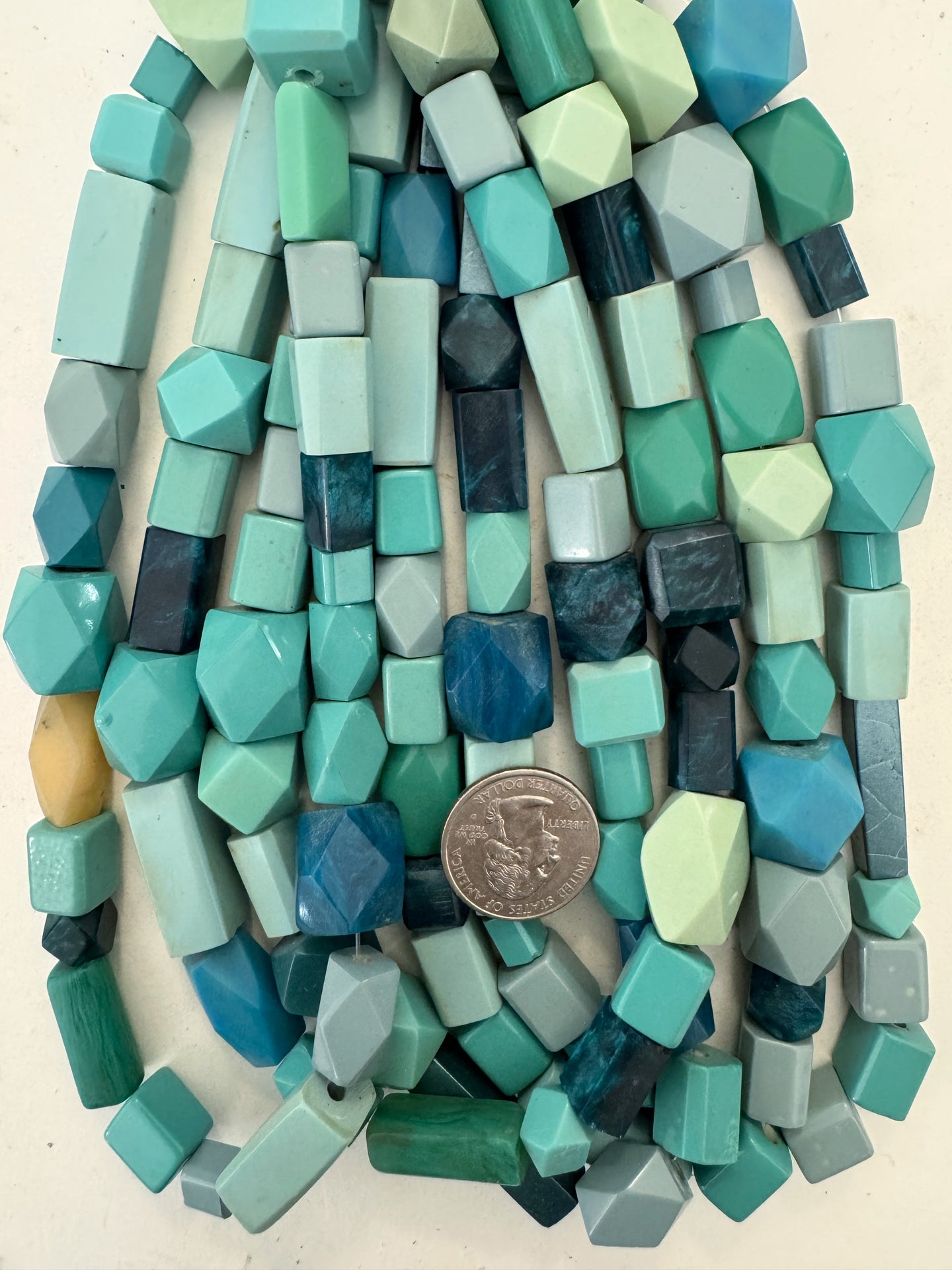 aqua blue 4 sided mix, vintage look resin, 15