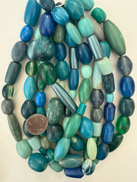 aqua blue tube mix, vintage look resin, 15
