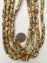 golden brown off white, line dot motif, vintage stock bone, 12x7mm tube, 15" strand, sold per strand (batch 2)