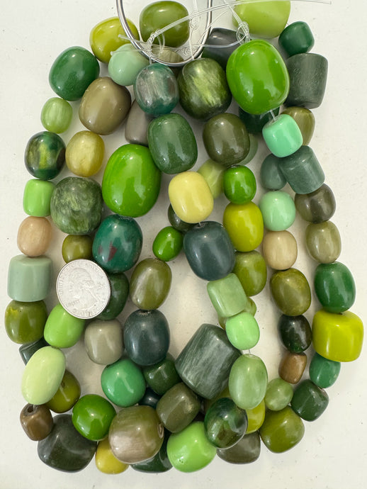 bright green barrel mix, vintage look resin, 15
