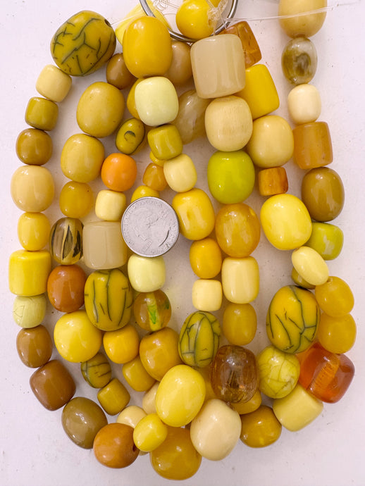 bright yellow barrel mix, vintage look resin, 15