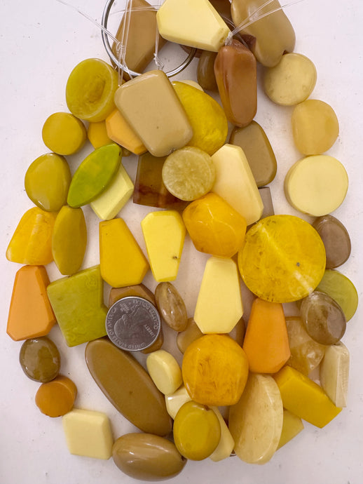 bright yellow flat shape mix, vintage look resin, 15