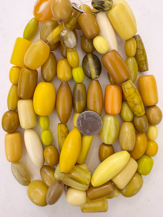 bright yellow tube mix, vintage look resin, 15