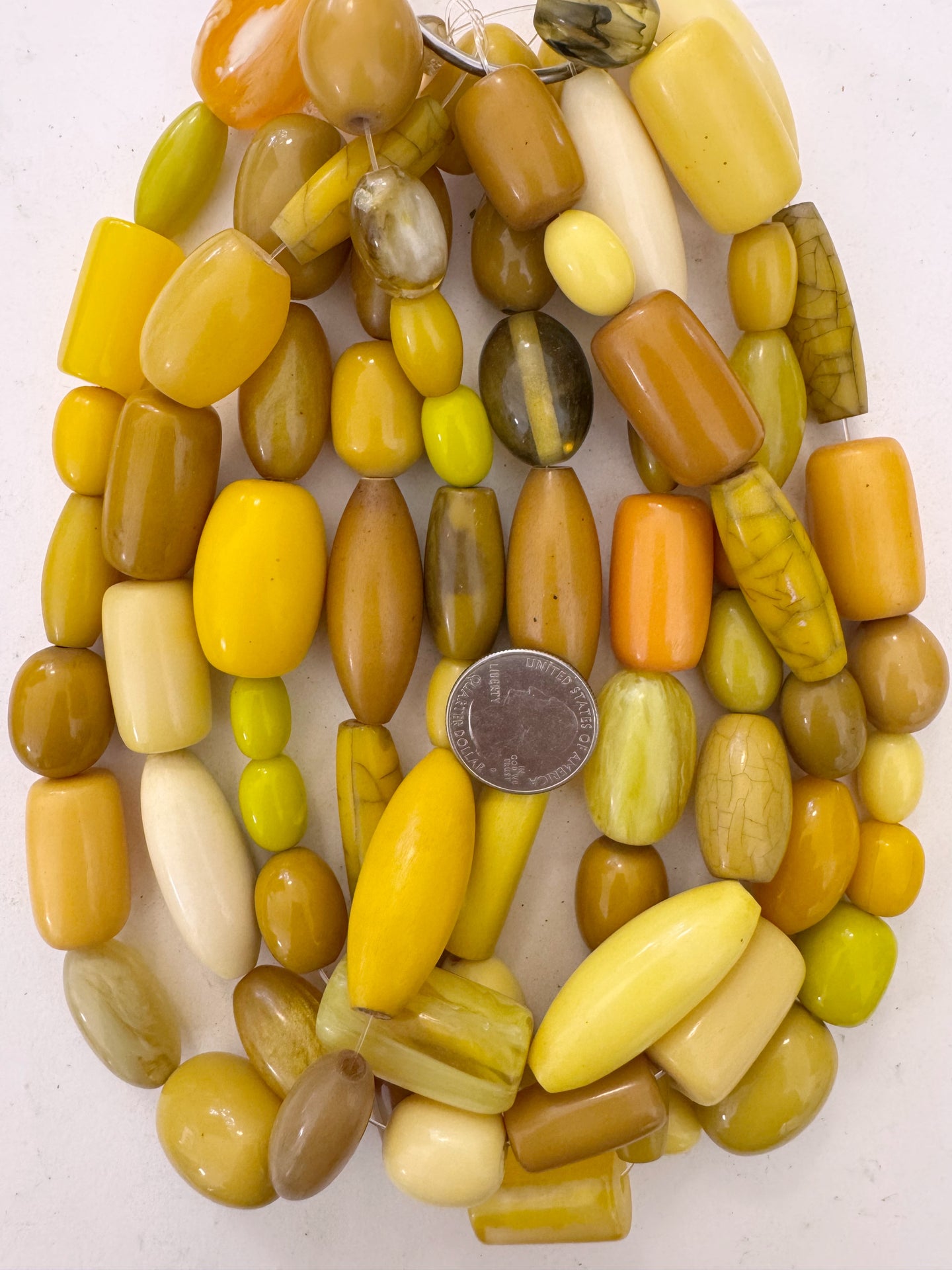 bright yellow tube mix, vintage look resin, 15