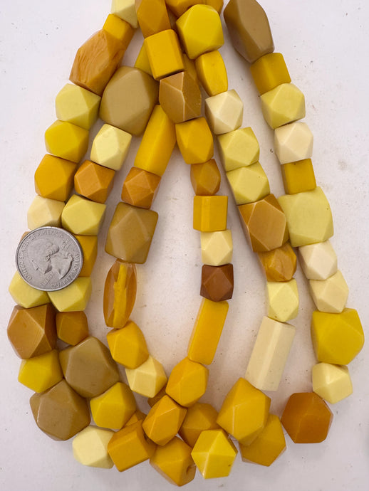 bright yellow 4 sided mix, vintage look resin, 15