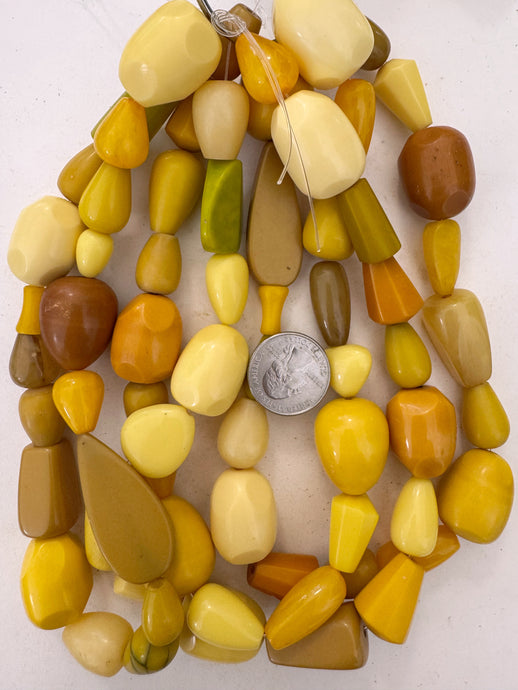 bright yellow teardrop pear mix, vintage look resin, 15