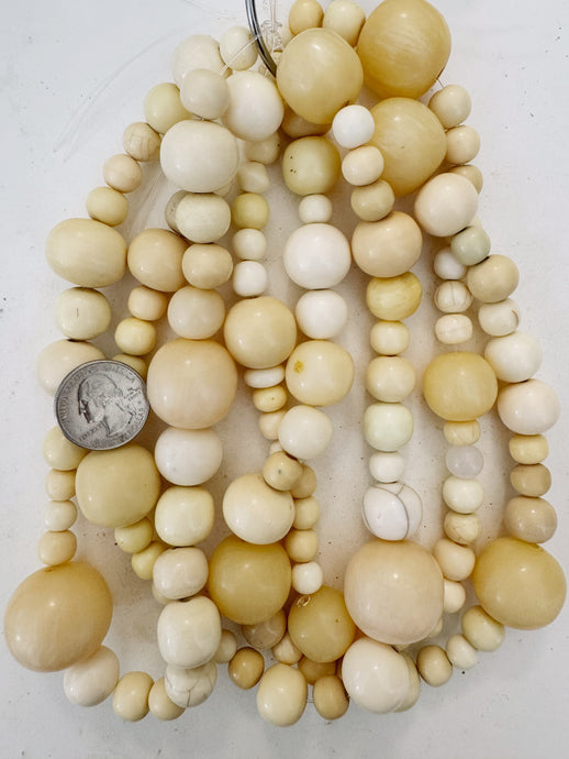 off white round mix, faux bone, vintage look resin, 15