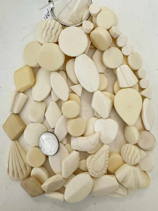 off white flat shape mix, faux bone, vintage look resin, 15