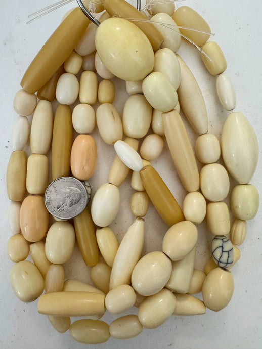 off white tube mix, faux bone, vintage look resin, 15