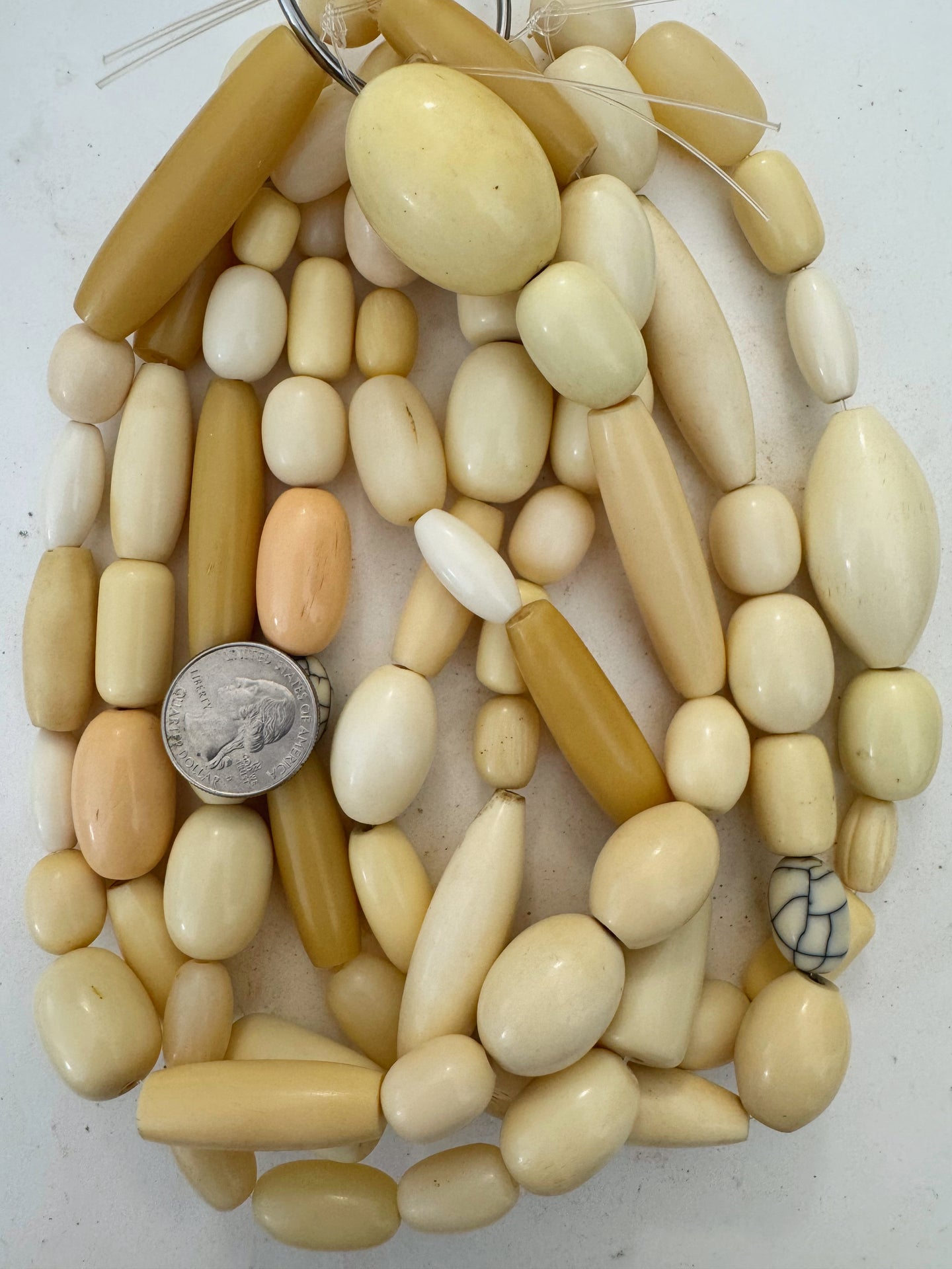 off white tube mix, faux bone, vintage look resin, 15