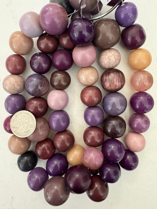 purple round mix, vintage look resin, 15