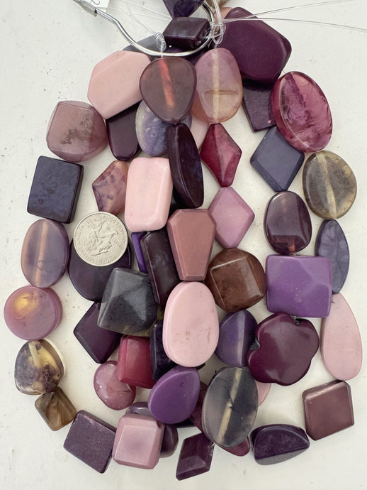 purple flat shape mix, vintage look resin, 15