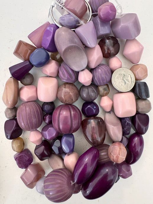 purple carved shape mix, vintage look resin, 15