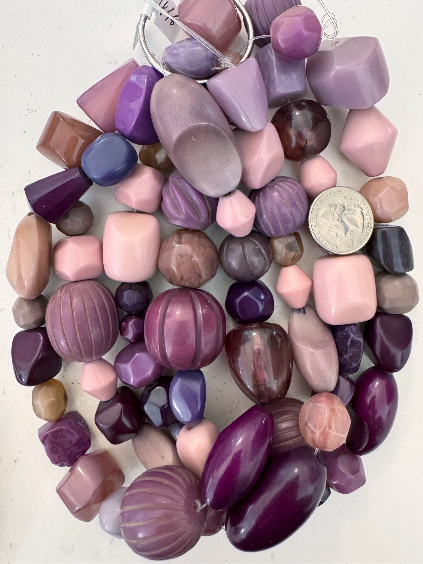 purple carved shape mix, vintage look resin, 15