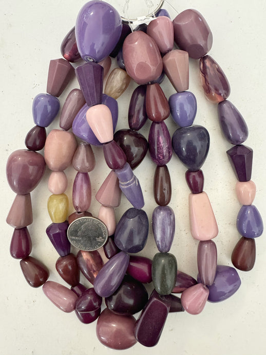 purple pear teardrop mix, vintage look resin, 15